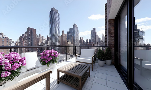 Wallpaper Mural Modern Balcony with City View and Colorful Flower Pots Torontodigital.ca