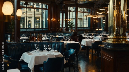 Elegant Candlelit Steakhouse with Dark Leather Seating and Fine Dining