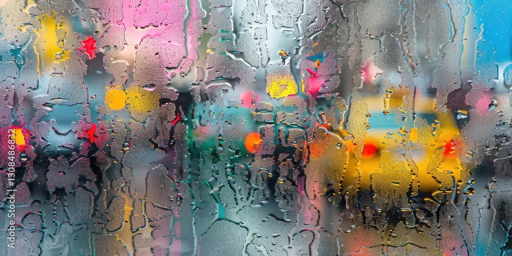 Colorful City View Through a Misty Window