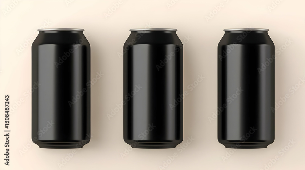 Three Empty Black Aluminum Cans on a Simple Background Three Empty Black Aluminum Cans on a Simple Background