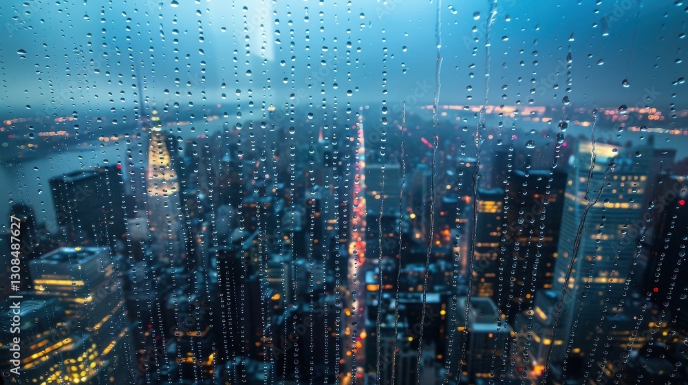 Rainy Night Cityscape View from Above
