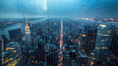 Obraz na płótnie Rainy Night Cityscape View from Above w salonie