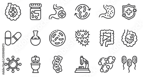 Probiotics icons set, outline style. vector. editable