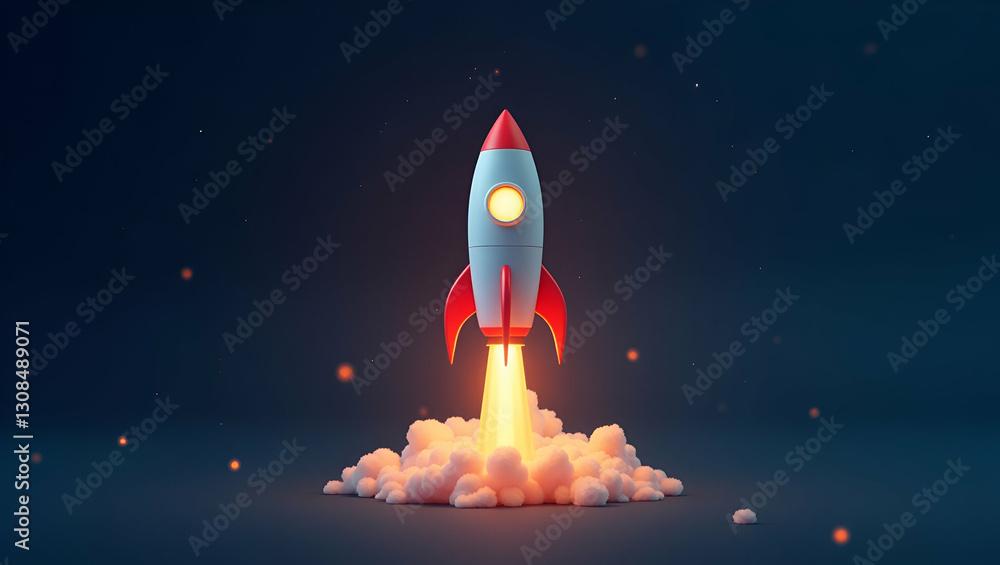 Flat Glowing Rocket: A Symbol of Growth, Innovation, and Startup Success in a Futuristic Business World Flat Glowing Rocket: A Symbol of Growth, Innovation, and Startup Success in a Futuristic Business World