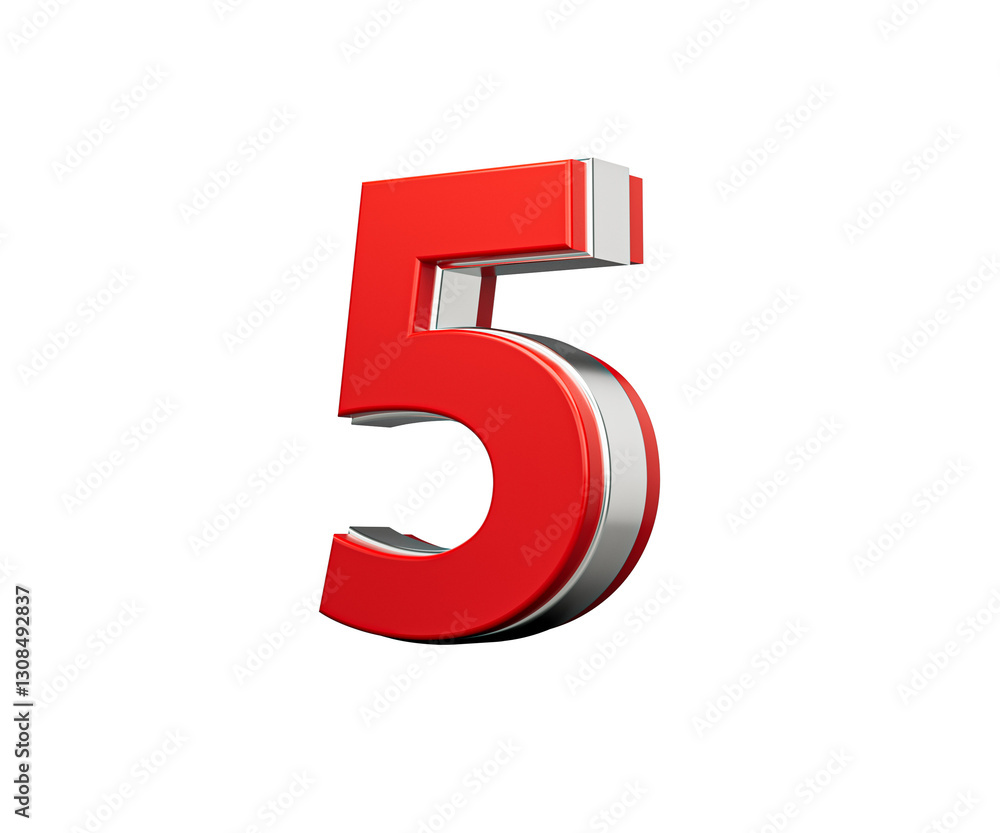 Bold Vibrant Red Number Five Number 5 With Sleek Metallic Gleam 3D Illustration Bold Vibrant Red Number Five Number 5 With Sleek Metallic Gleam 3D Illustration
