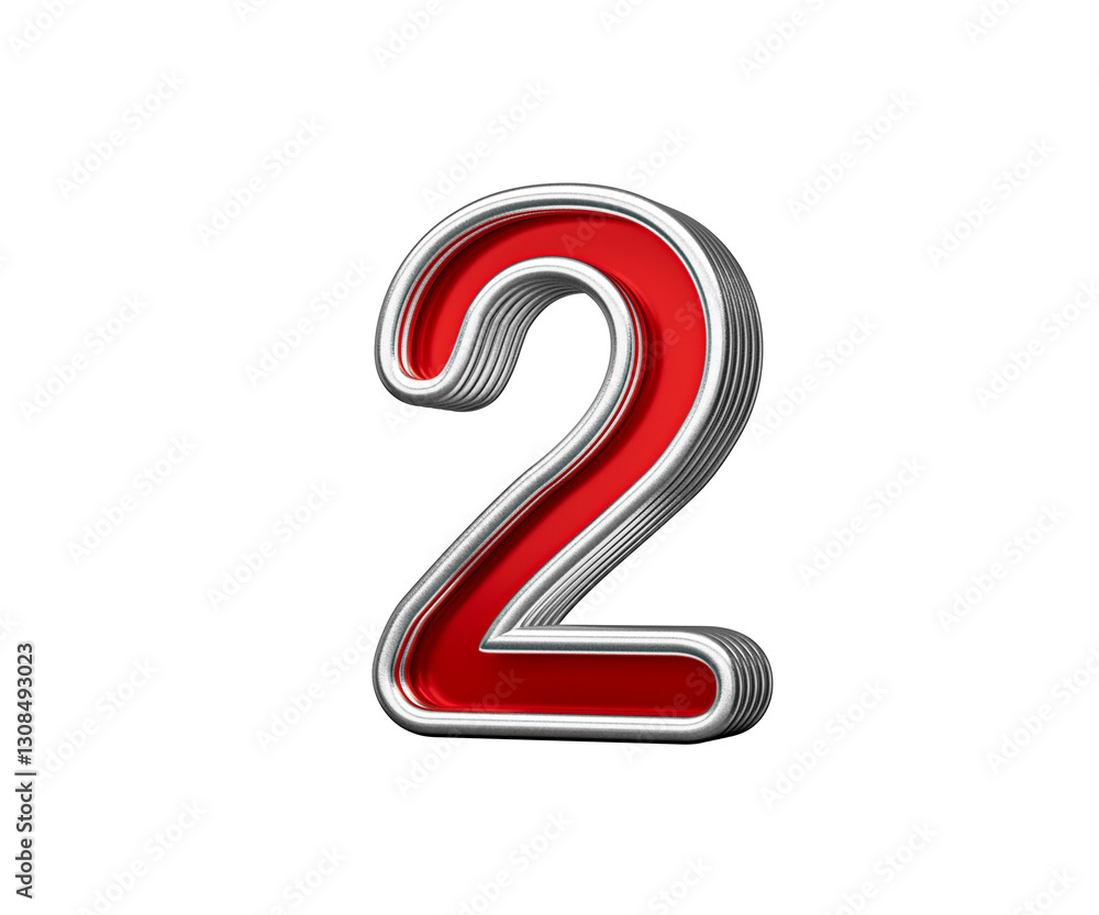 Vibrant Red Number Two 2 With Metallic Gleam And Beveled Edges 3D Illustration Vibrant Red Number Two 2 With Metallic Gleam And Beveled Edges 3D Illustration