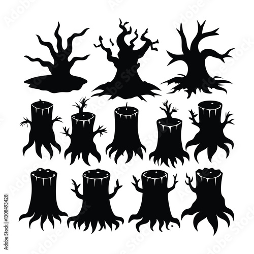 old tree stump with roots halloween  icons symbol of silhouette vector illustration 20145889