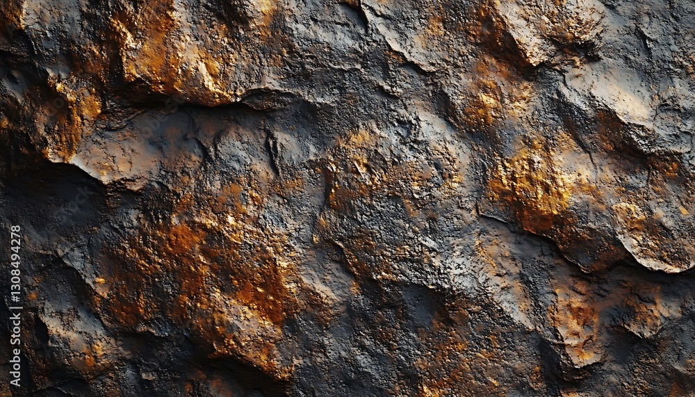 Dark, rough stone texture with orange highlights. Dark, rough stone texture with orange highlights.