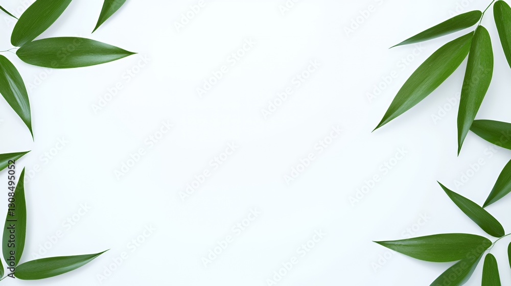 Obraz premium Green Leaves Frame on White Background