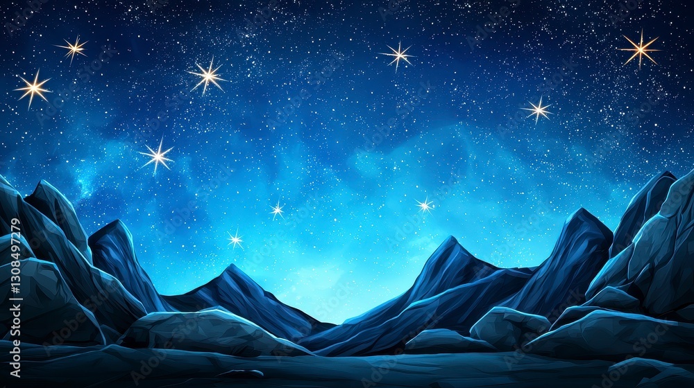 Fototapeta premium Breathtaking mountain landscape under a starry sky with glowing stars and a sense of wonder