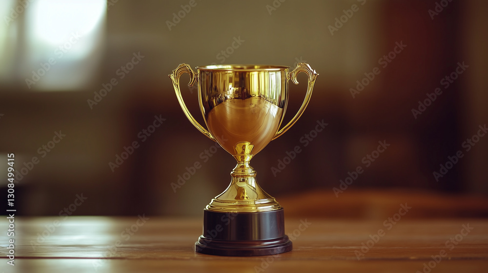 Golden Trophy on Wooden Table: A Symbol of Achievement and Excellence Golden Trophy on Wooden Table: A Symbol of Achievement and Excellence