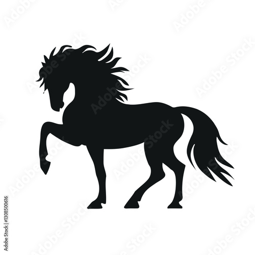 Powerful prancing horse silhouette black vector design.