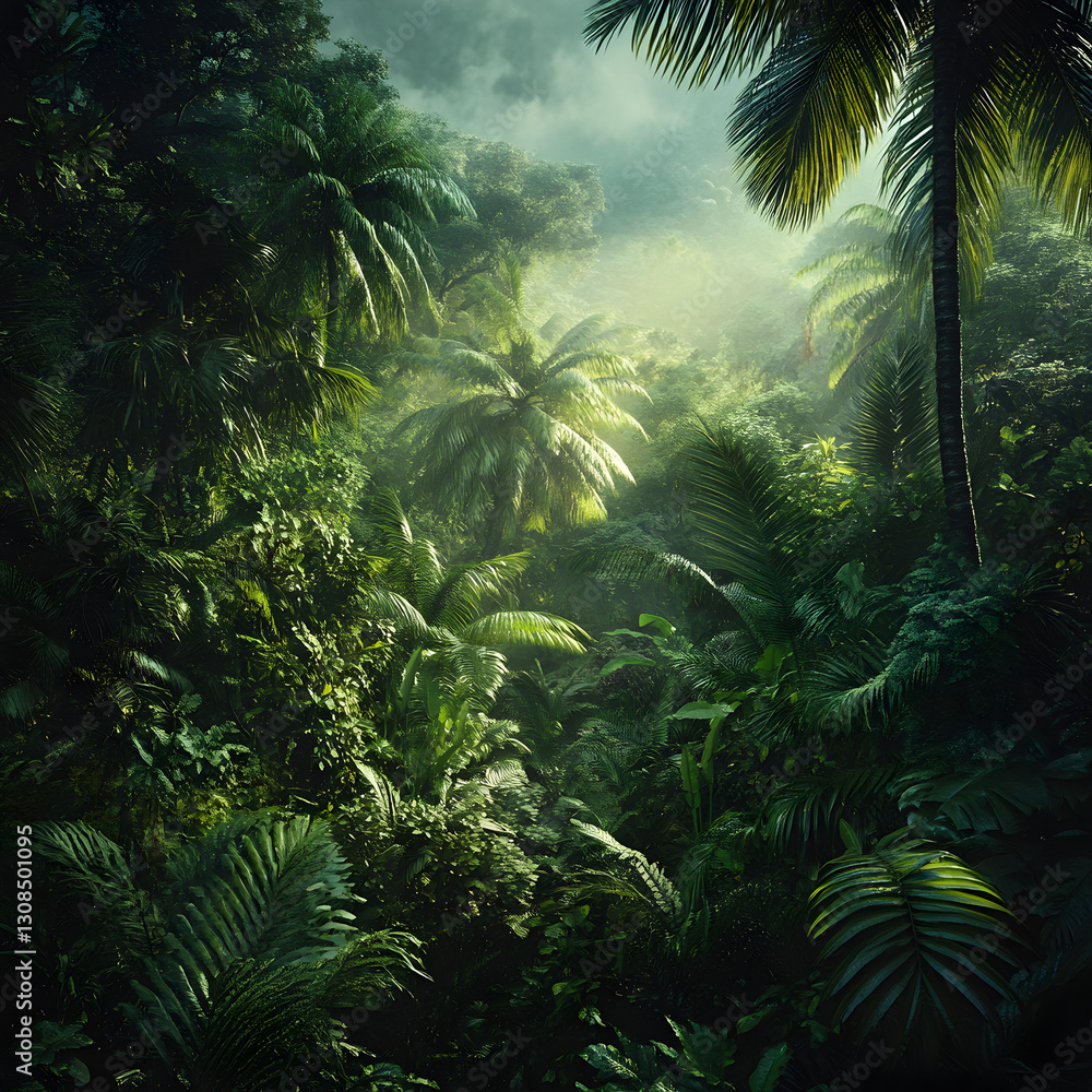 Naklejka premium Lush Rainforest: Tropical Jungle Scene isolated on transparent background