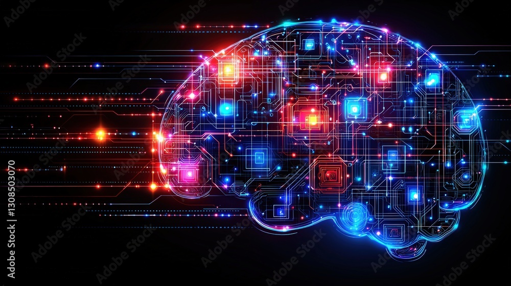 Fototapeta premium Intricate design of a brain with circuitry embedded in the center representing intelligence and technology