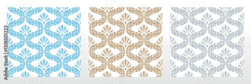 Wallpapers in the style of Baroque.. Set of colored floral ornaments. Seamless vector backgrounds Graphic patterns for fabric, wallpaper, packaging. Ornate Damask flower illustration