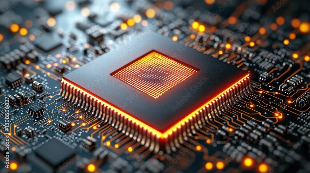Cpu chip on circuit board displaying advanced technology and high-performance computing capabilities Cpu chip on circuit board displaying advanced technology and high-performance computing capabilities