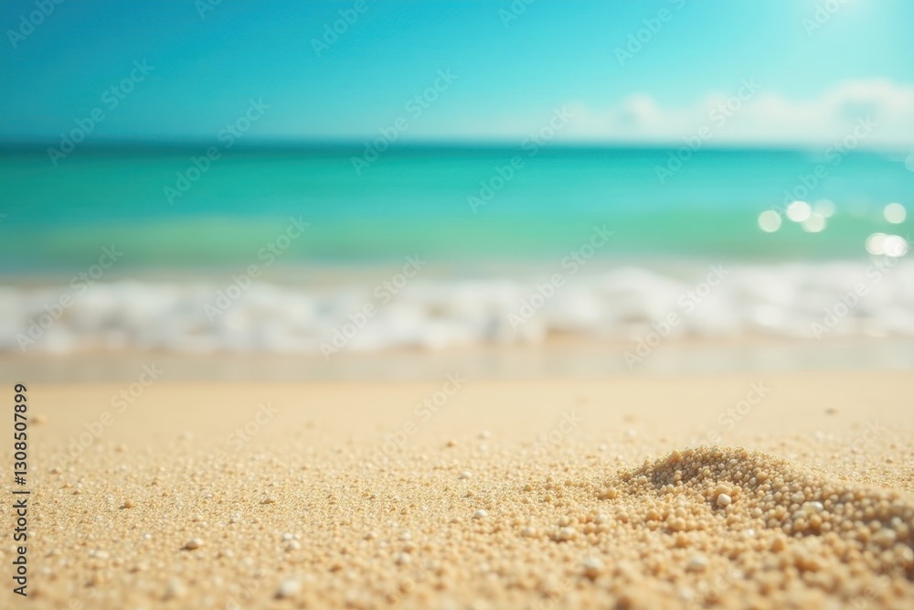 Golden sand, blurred turquoise ocean Relaxing summer beach , summer, day, waves Golden sand, blurred turquoise ocean Relaxing summer beach , summer, day, waves