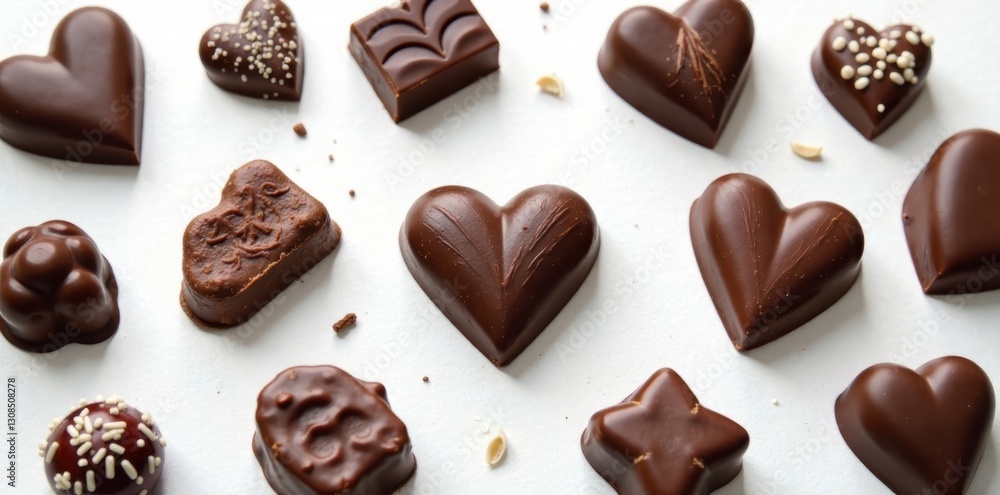 Assorted dark chocolate shapes, pure white backdrop , rich, dark chocolate, delicious Assorted dark chocolate shapes, pure white backdrop , rich, dark chocolate, delicious