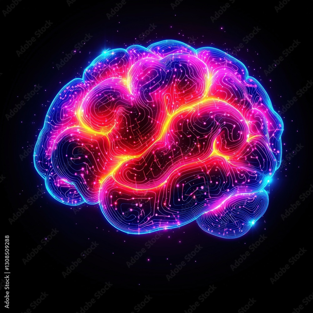 Stunning artistic representation of a brain with glowing lines emphasizing neural connections Stunning artistic representation of a brain with glowing lines emphasizing neural connections