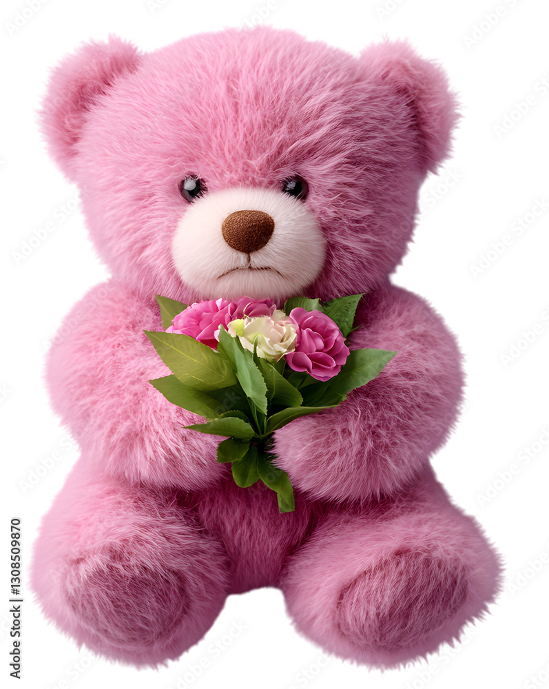 High-Definition Fluffy Teddy Bear with Bouquet - PNG High-Definition Fluffy Teddy Bear with Bouquet - PNG