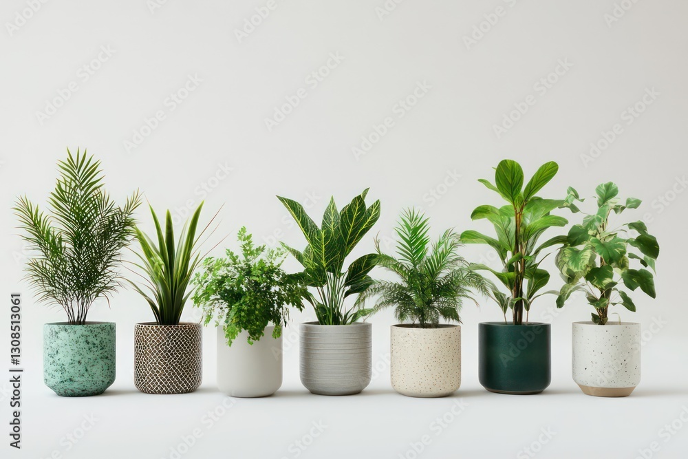 Fototapeta premium A collection of 3D-rendered houseplants in stylish ceramic pots.