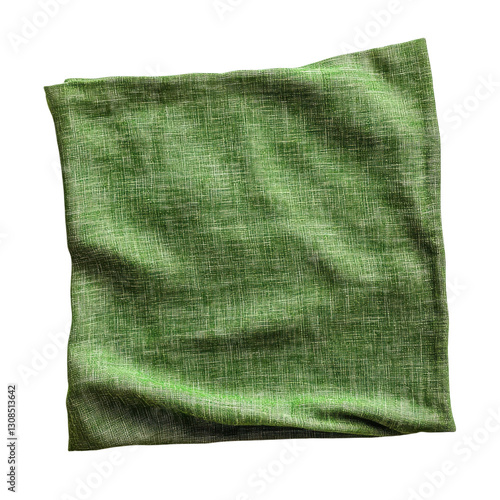 Green Cotton Napkin Top View on transparent background.