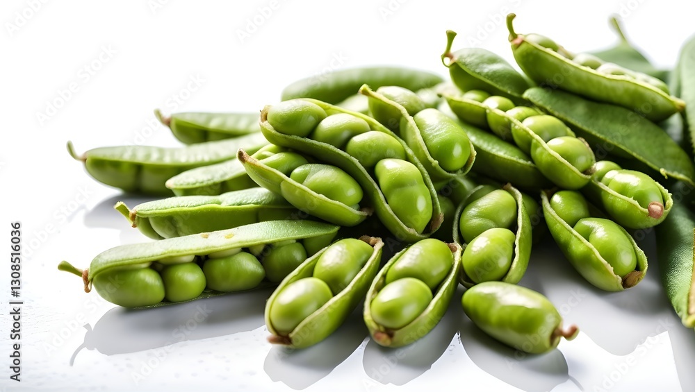 Fresh Green Peas in Pods on White Surface with Vibrant Colors Fresh Green Peas in Pods on White Surface with Vibrant Colors