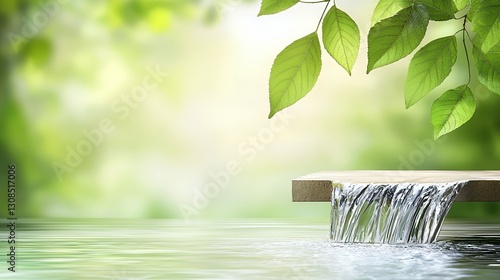 Serene Waterfall and Lush Greenery in a Peaceful Natural Setting