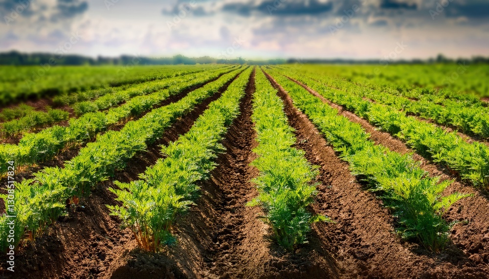 An agricultural field with young carrot plants growing in rows, while a combine harvester efficiently harvests golden wheat in the background. The scene captures the essence of farming life.
An agricultural field with young carrot plants growing in rows, while a combine harvester efficiently harvests golden wheat in the background. The scene captures the essence of farming life.