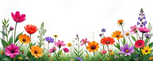 Vibrant wildflowers, diverse blooms, isolated on white , image, petal, field