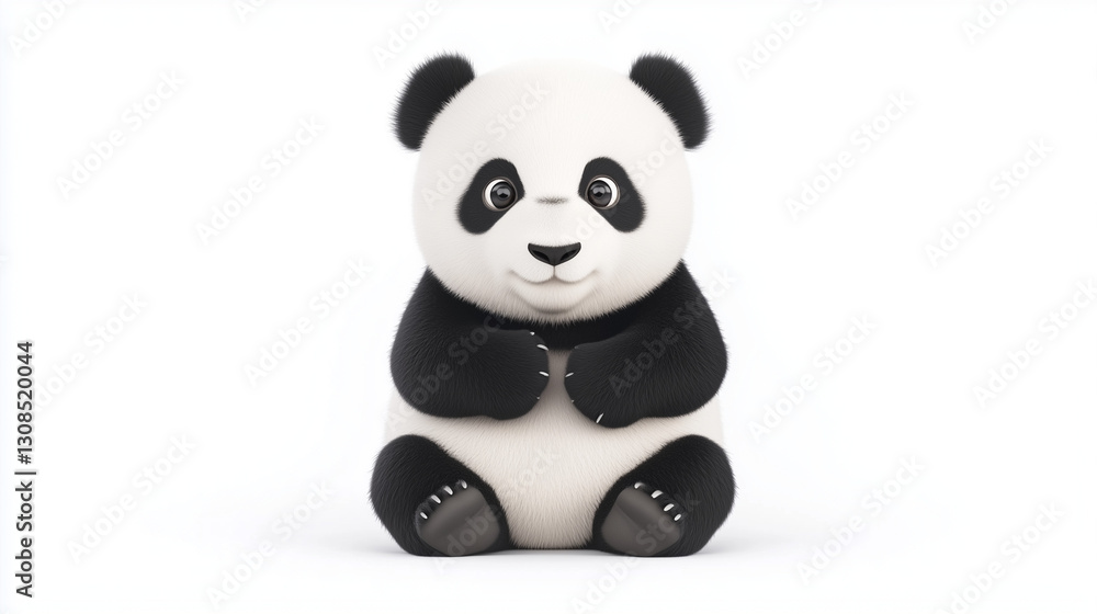 Naklejka premium Animated Panda's Playful Charm: An adorable animated panda bear, with its signature black and white fur, sits cutely and invites viewers into a world of playful exploration and joyous delight.