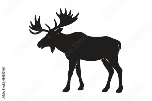 Moose Silhouette Vector on White Background – Wildlife Clipart Illustration