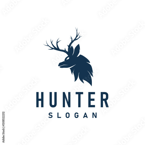 deer logo design deer hunter concept with black silhouette illustration of simple minimalist animal product brand template