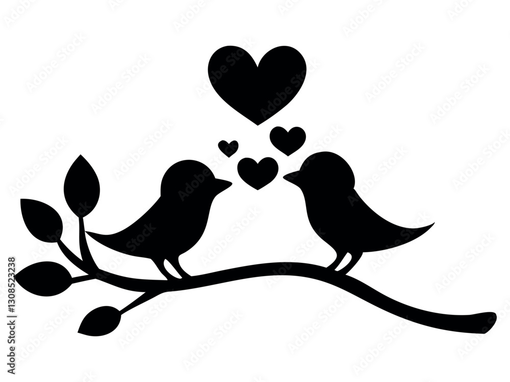Valentine's Day Love Birds Kissing on Heart Tree Vector Illustration Valentine's Day Love Birds Kissing on Heart Tree Vector Illustration
