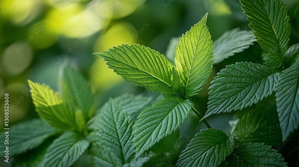 Close-up of vibrant green leaves in sunlight, showing detailed texture and veins. Close-up of vibrant green leaves in sunlight, showing detailed texture and veins.