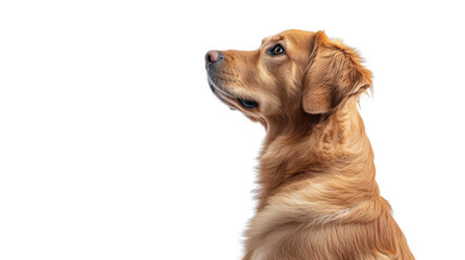 Golden retriever dog looking up with transparent background