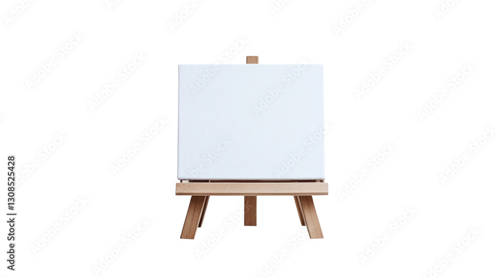 Small blank white canvas on wooden easel with transparent background Small blank white canvas on wooden easel with transparent background