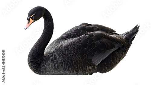 Fototapeta Naklejka Na Ścianę i Meble -  Elegant black swan resting on transparent background