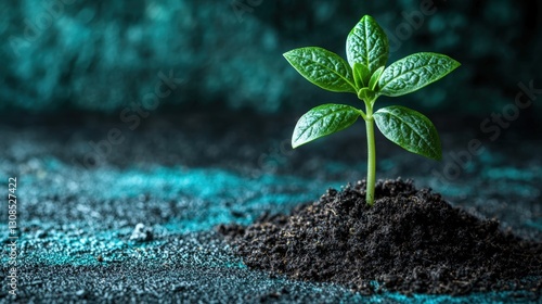 A small plant growing out of rich soil representing resilience and the beauty of nature's cycle