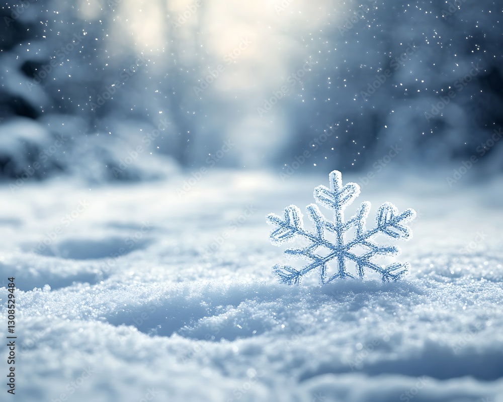 Snowflake resting in snowy woods Snowflake resting in snowy woods