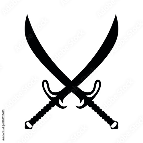 Crossed arabian swords silhouette black vector.