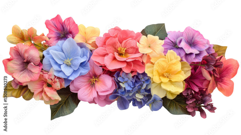 Fototapeta premium Colorful flower arrangement creating a vibrant floral border on transparent background