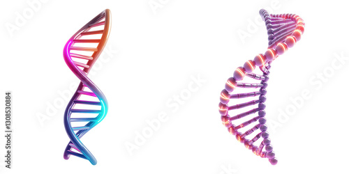 Young scientist with a futuristic concept, Digital DNA helix models with vibrant colors and floating markers