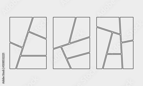 Storyboard layout panel. Empty page frame for comic book. Set of collage grid manga
