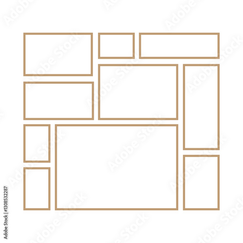 Templates collage ten frames. Line square border layout. Vector illustration