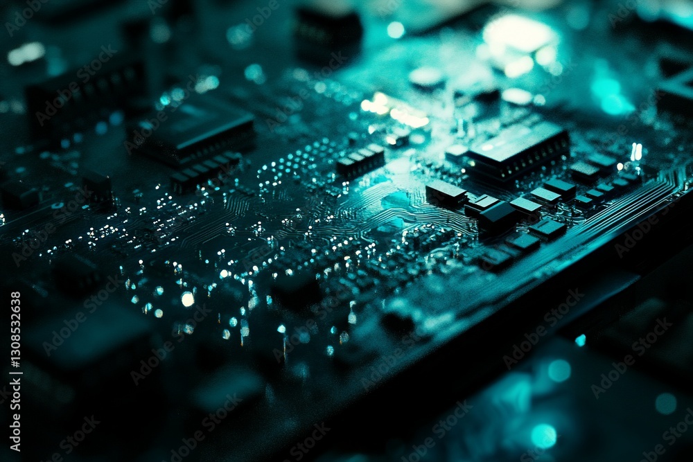 Close-up of a circuit board with glowing components. (1)