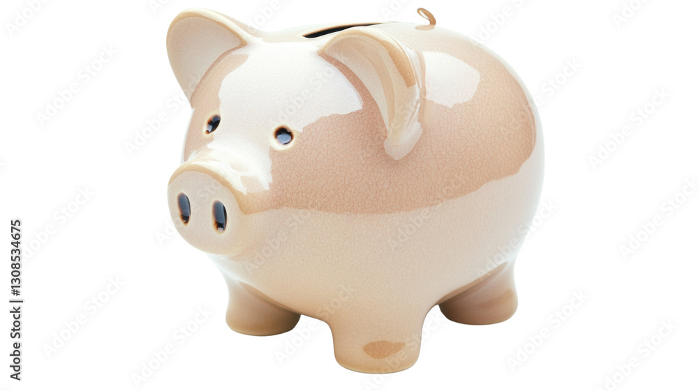 Obraz premium Beige piggy bank saving money on transparent background