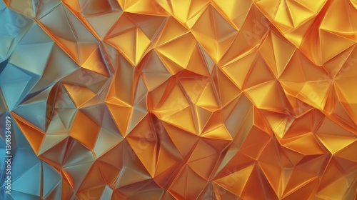 A striking abstract geometric background featuring a three-dimensional folded pattern in warm golden and orange hues, creating a dynamic and modern visual effect.  
