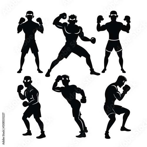 different poses modern boxer icons of silhouette vector illustration 24500