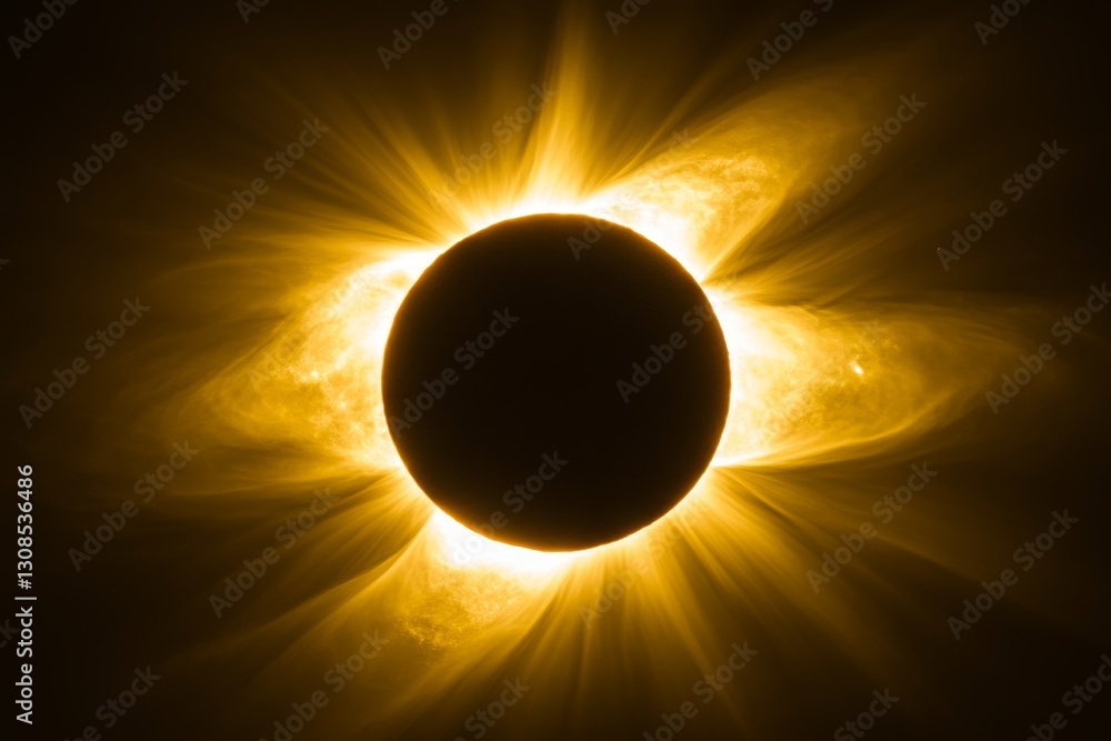 Naklejka premium Stunning Solar Eclipse with Radiant Corona and Celestial Background